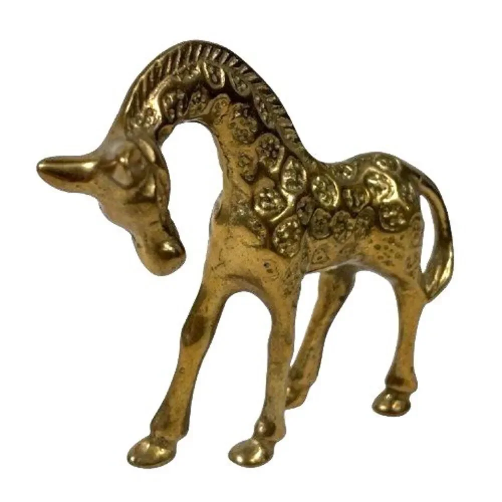Vintage Solid Brass Mother and Baby Giraffe Figurines Mid-Century Mod, Lot of 2